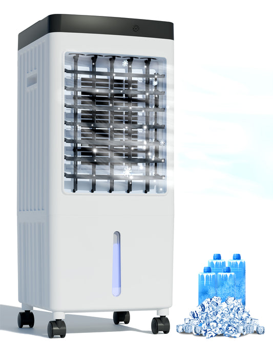 MOFBEAWK Portable Evaporative Air Cooler & Humidifier Fan, Energy Efficient Swamp Cooler with Remote, 3 Speeds, Timer - Indoor/Outdoor Cooling for Home, Room, Office, Low Energy AC Alternative